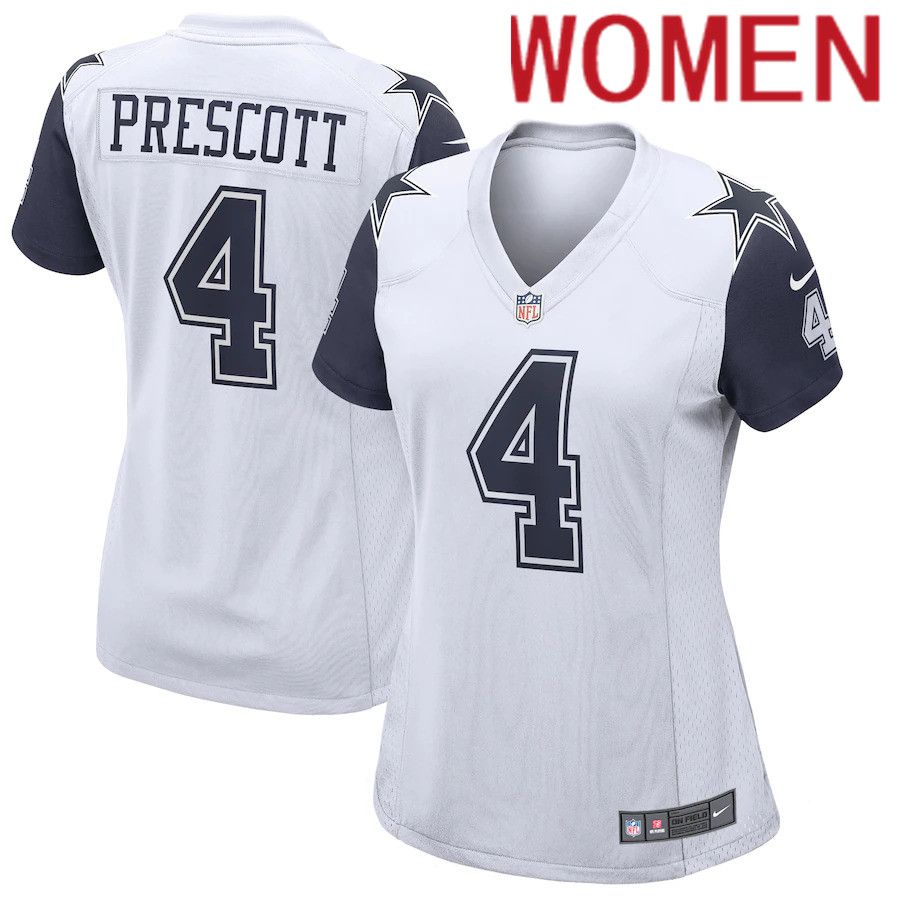Women Dallas Cowboys #4 Dak Prescott Nike White Alternate Game NFL Jersey